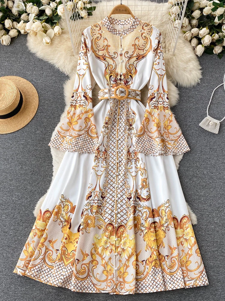 

Aibeautyer New Casual Summer Floral Print Slim Full Button Lady Dress A Line O Neck Chiffon Single Breasted Woemn Dresses