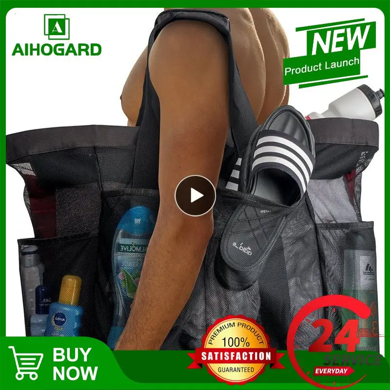 

2021 new Summer Large Beach Bag For Towels Mesh Durable Beach Storage Bag For Toys Waterproof Underwear Pocket Beach Tote Bag