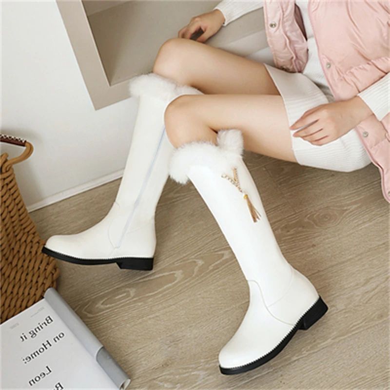 

New Girls High Boots Princess Fashion Winter Short Plush Student Performance Kids Shoes Children Martin Leather Boots 02A