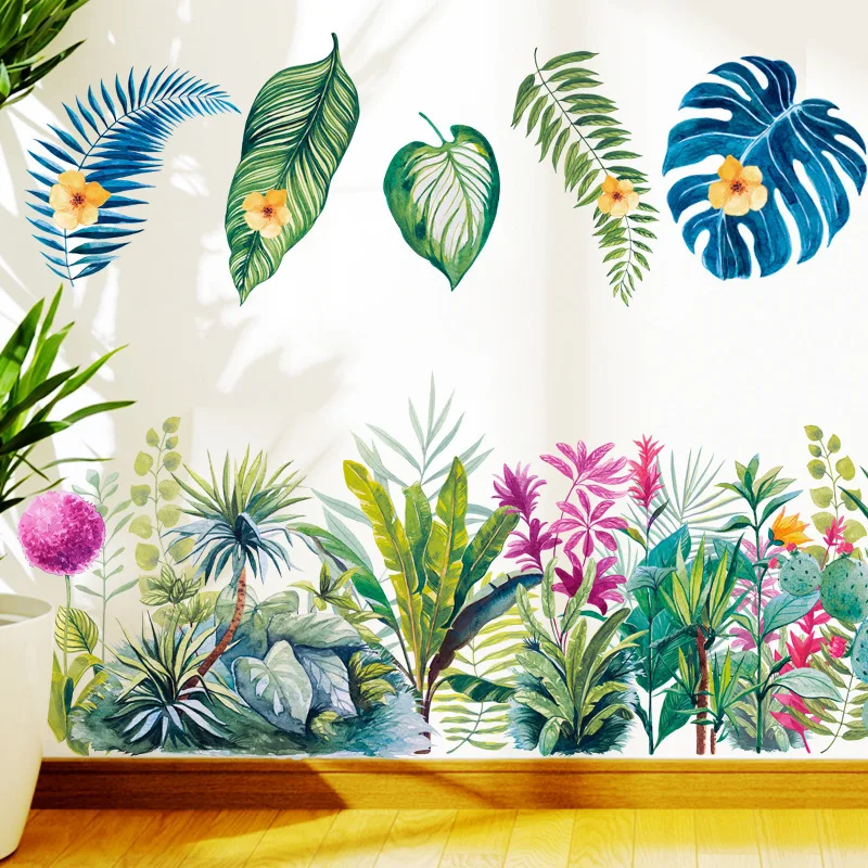 

Color Plant Waistline Skirting Wall Stickers Living Room Bedroom Home Decoration Wallpaper Plant Flower Art Decor Wall Stickers