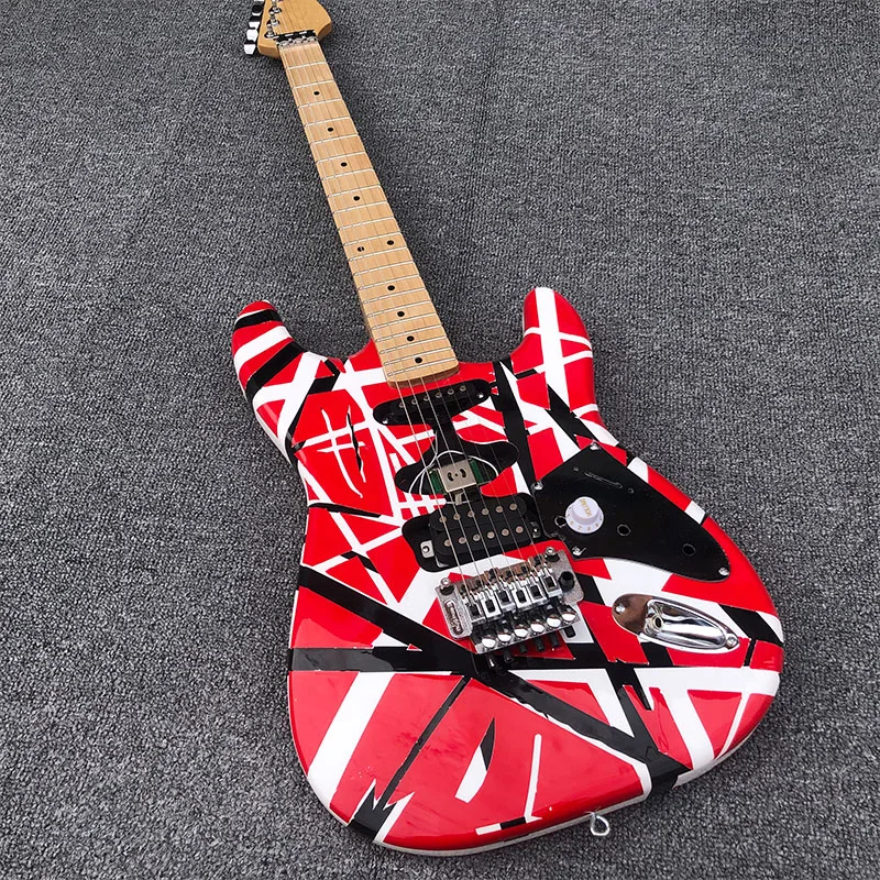 

High-quality double vibrato 6-string electric guitar, colored stripes, maple neck, special price, postage.