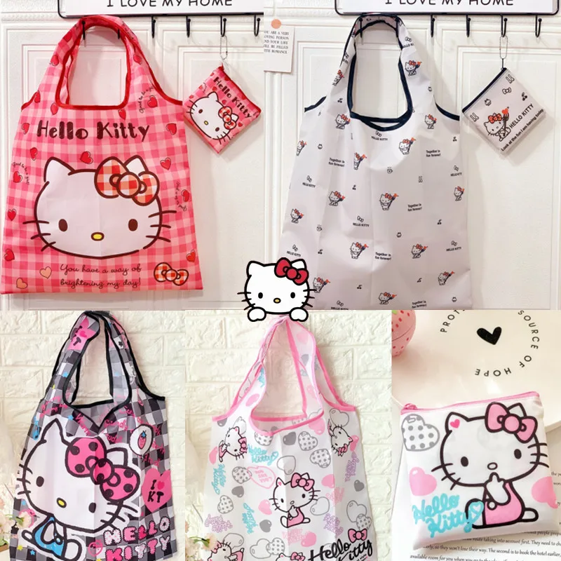 

Kawaii Hello Kitty сумка для покупок большой емкости Kuromi Melody Eco жилет складной портативный маленький супермаркет для хранения мешок для девушек подарки