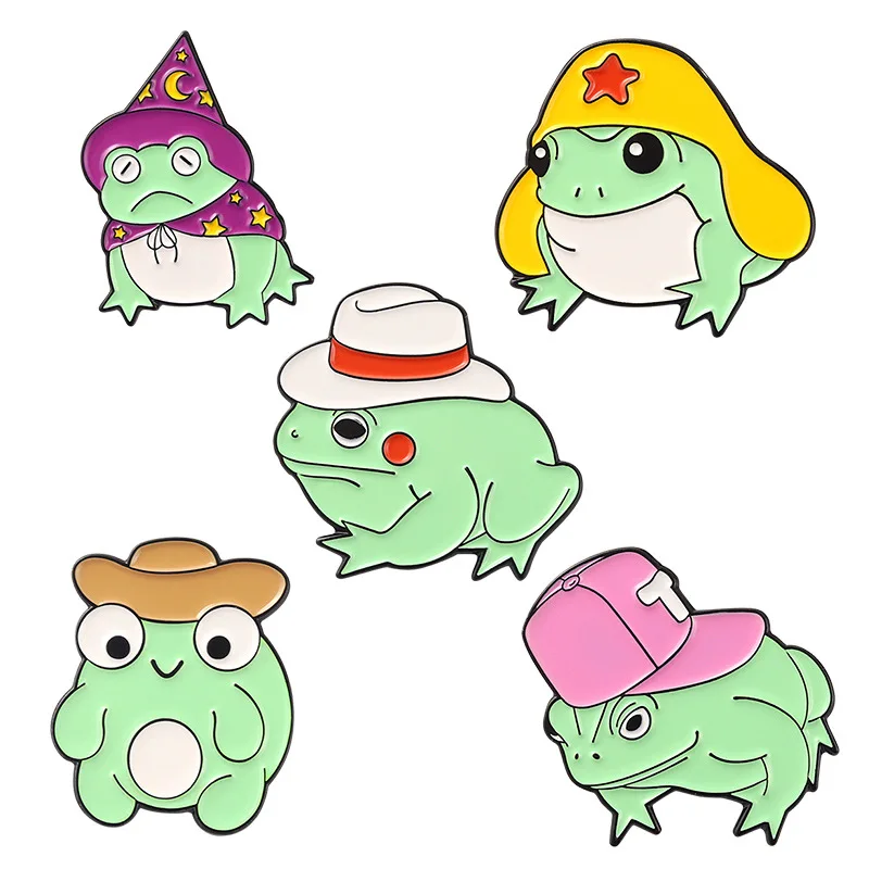 

Cartoon Little Frog Brooch in Shirt Cute Frog with Hat Kids Brooch Lapel Pins Backpack Badge Fashion Brooch Enamel Pins