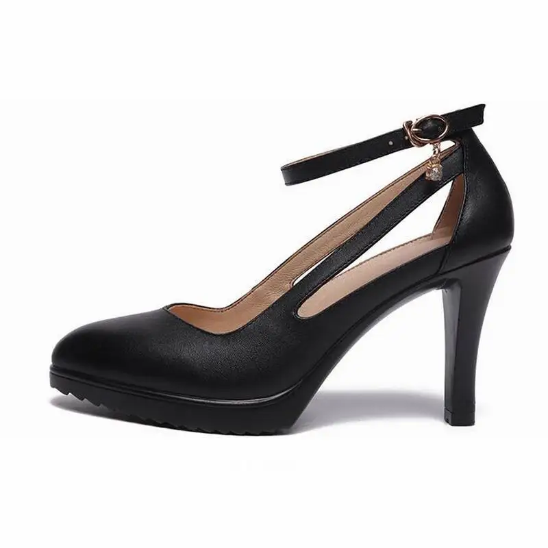 Lady Pumps Luxury Pointed Toe Office Lady Pumps Buckle Strap Black High Heels Sandals 2022 Women Leather Platform Shoes New