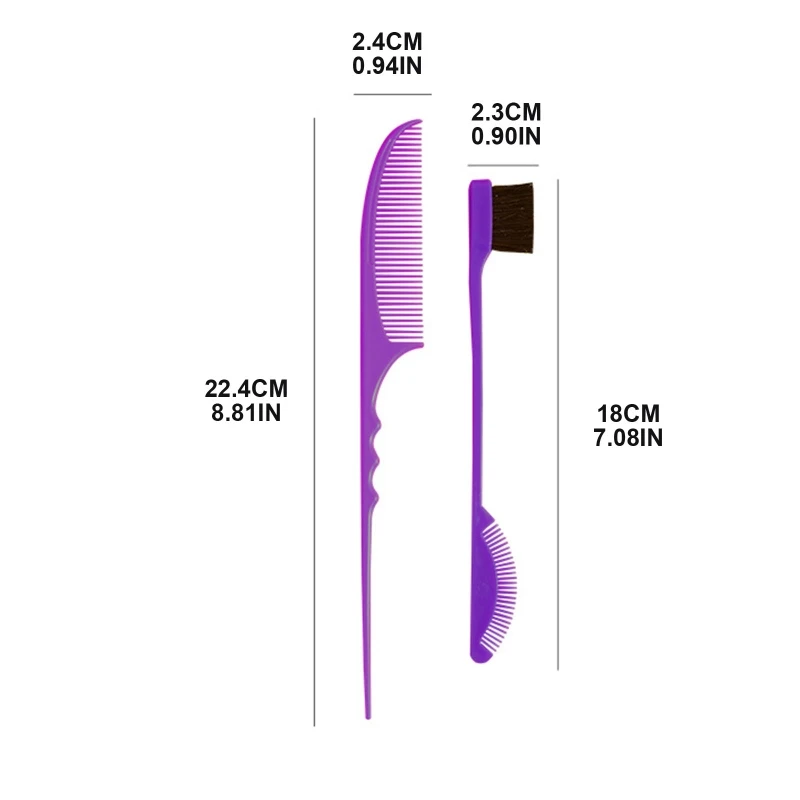 

2pcs Rat Tail Combs Pintail Hair Edge Brush Hair Combs Eyebrow Brushes Smooth