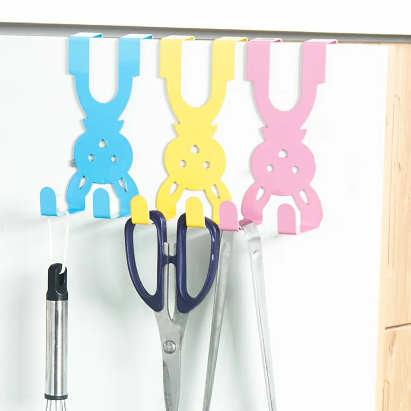 

Traceless Cartoon Rabbit Hooks Bedroom Kitchen Door Hooks Clothes Bag Coat Dual Hanger Organizer Hanging Sundries Pothook Home