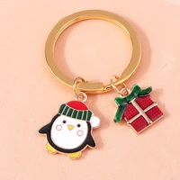 cartoon penguin keychains enamel christmas gift box pendants keyrings festival gifts for women men handbag key chains