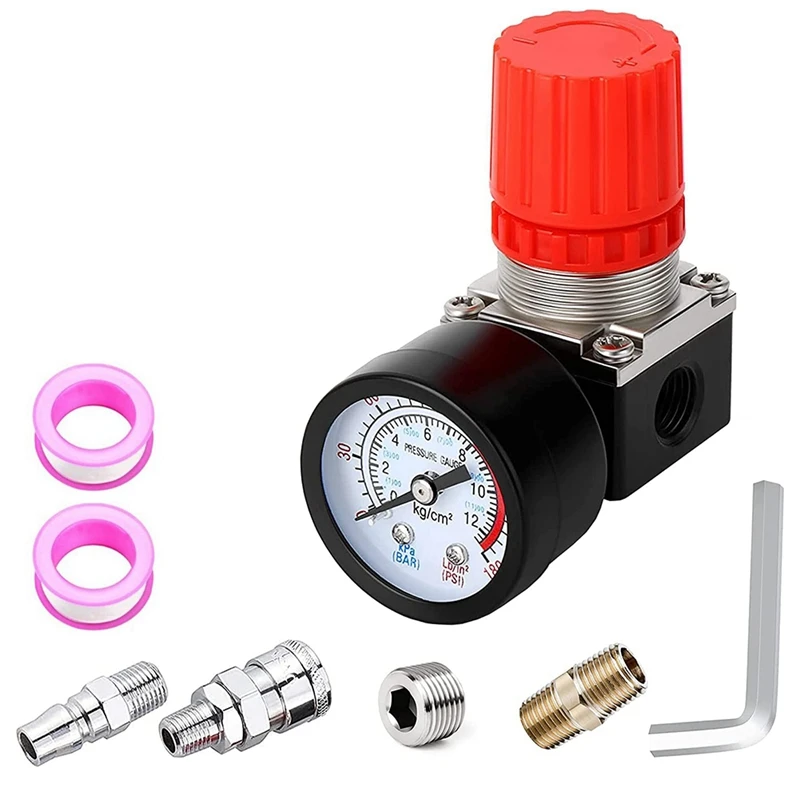

Air Compressor Pressure Regulator With Dial Gauge, 0-175 PSI Air Gauge For Air Compressor And Airtools (Four Way Valve)