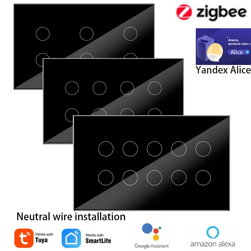 

Zigbee Smart Switch 6/8/10gang 2way app samrt life Alexa Google Yandex Alice voice control AC100V-240V 1000W/gang light switch