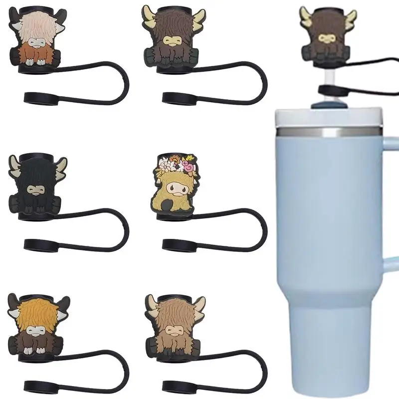 Топперы из коровьей соломы для стаканов 6X Highland Cow многоразовые соломенные