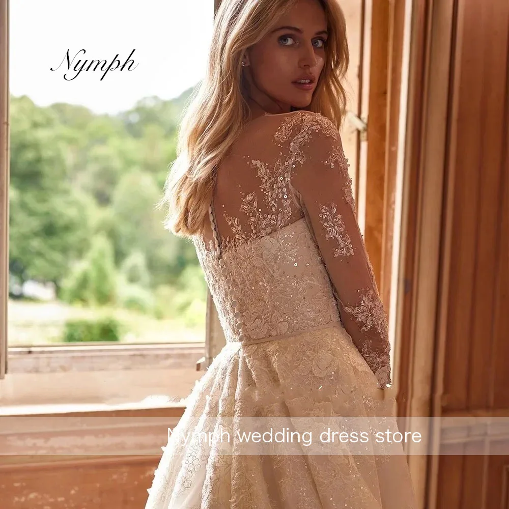 Винтажные свадебные платья трапециевидной формы с круглым вырезом и длинными