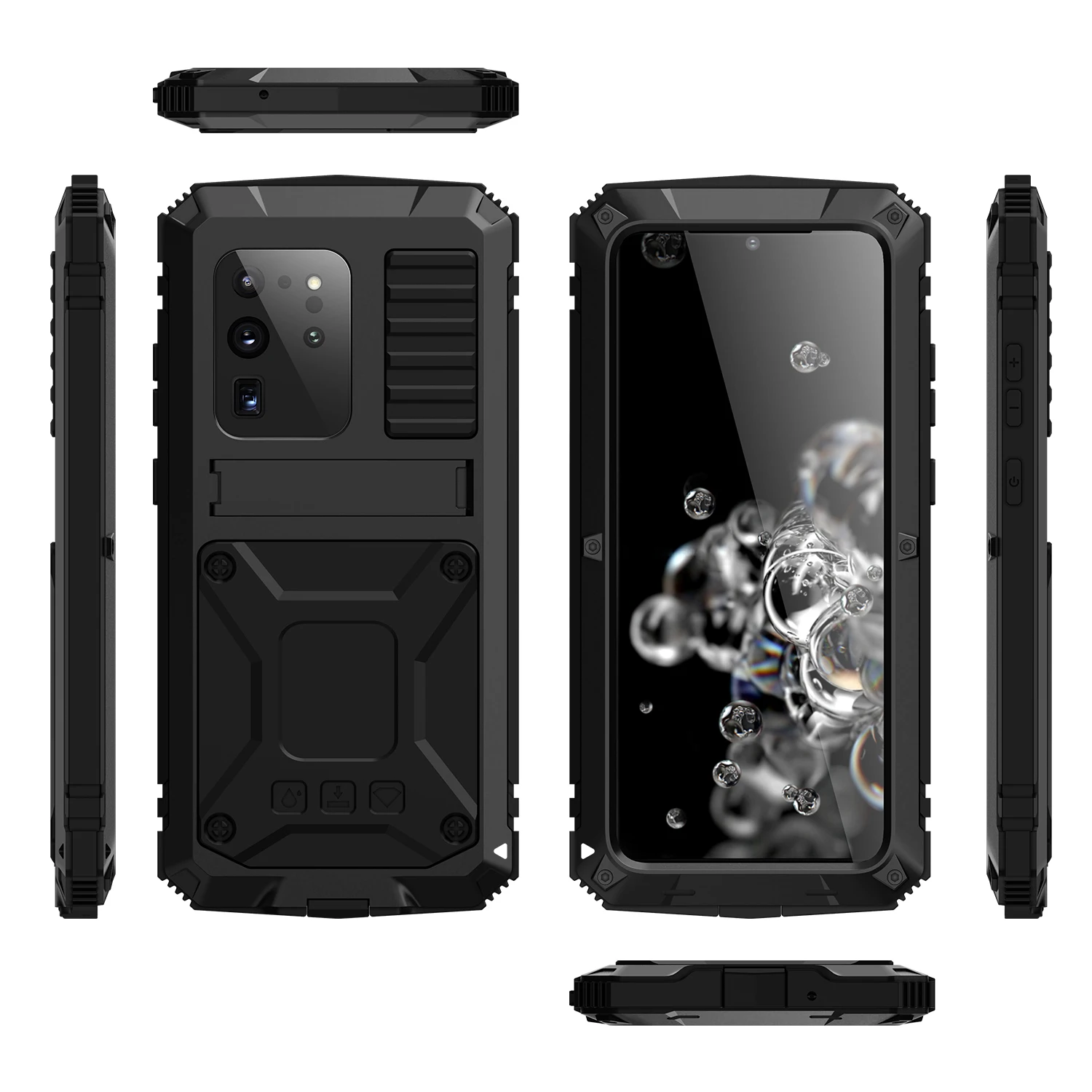 360 Full Metal Aluminum Armor Holder Phone Case For Samsung Galaxy A32 A52 A72 S21 S20 Note 20 Ultra S20 Plus Shockproof Cover
