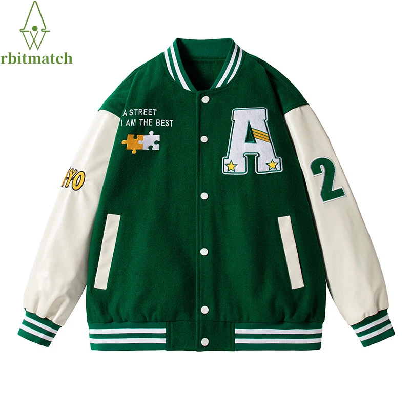 

Unisex Baseball Coats Hip Hop Oversize Mens Fashion Varsity Jacket Fuzzy Letter Embroidery Color Block College Jackets Outwear
