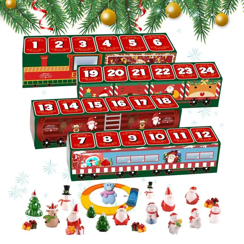 

Train Advent Calendar 2022 Miniature Christmas Figurines 24 Days Countdown Calendar Santa Claus Snowman Christmas Tree Mini