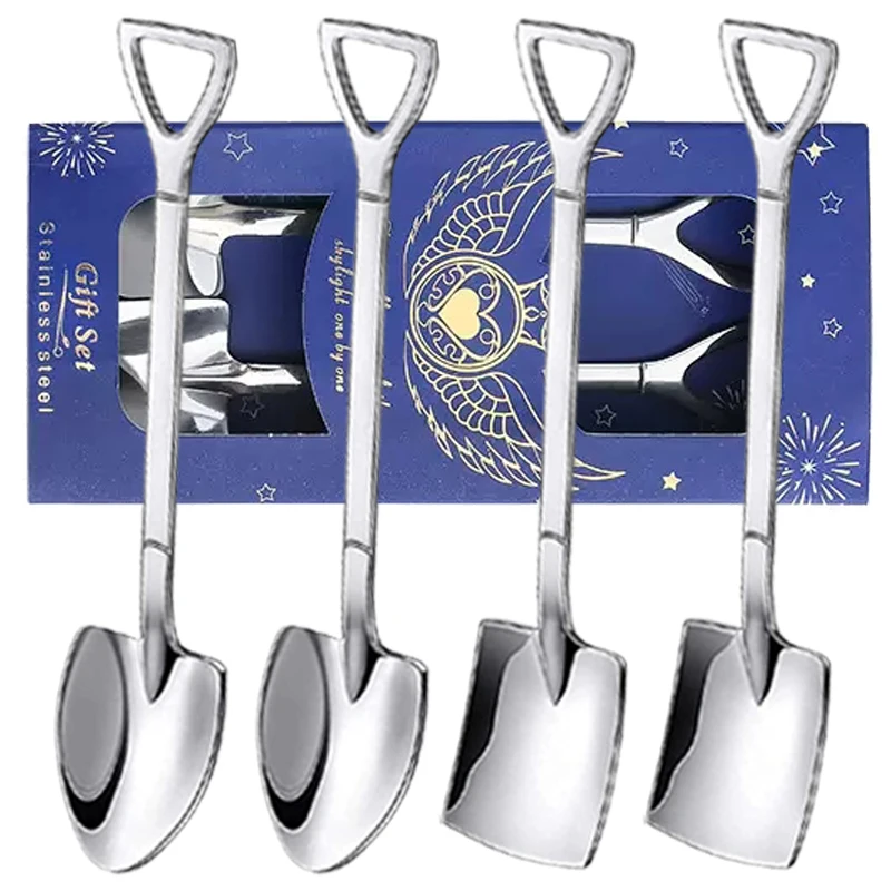 

2/4Pcs Shovel Spoons Stainless Steel Small Coffee Tea Spoon Ice Cream Dessert Fruit Scoop Wedding Party Kitchen Tableware Set