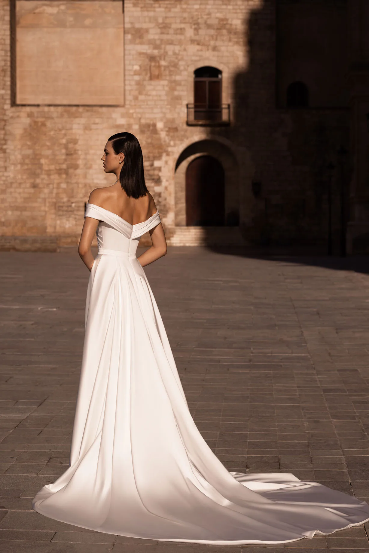 Фото Атласное свадебное платье Vestido De Noiva Sereia Cola Desmontable Vestidos Blancos Boda Civil Abiti Da Sposa Sartoriali Alta Costura №2