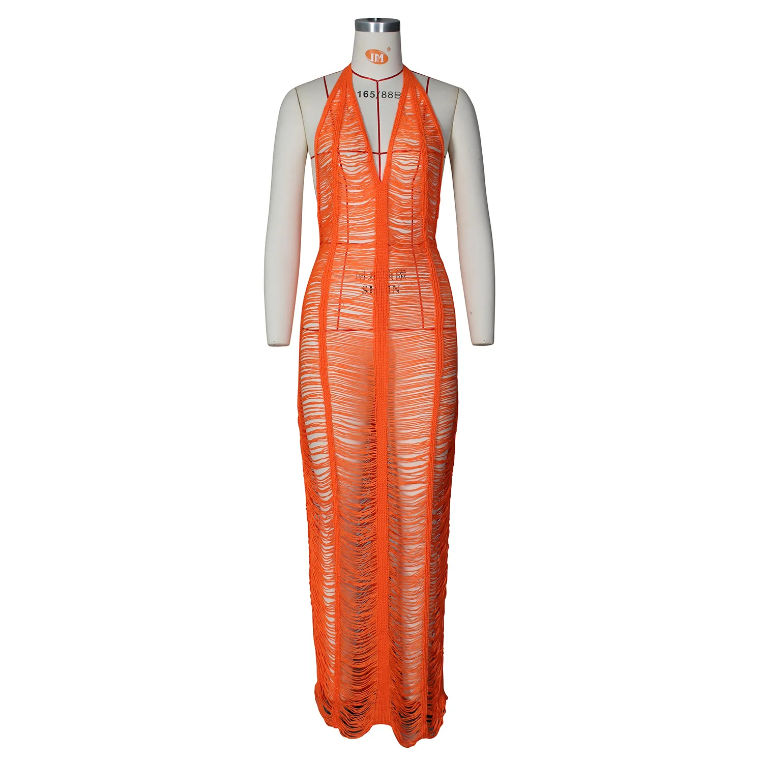 Женское ажурное пляжное платье DEKA белое вязаное с V-образным вырезом и открытой