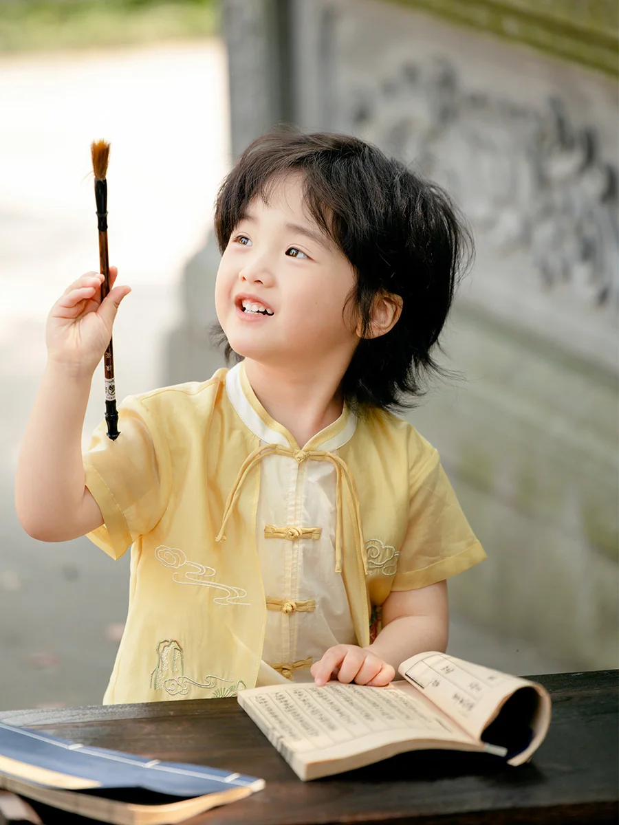 Летняя одежда Hanfu для мальчиков 2024 детская в старинном стиле Sinology детские брюки