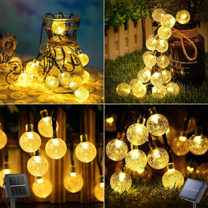 5M-12M Outdoor Solar Waterproof String Light 8 Modes Led Bubble Crystal Ball Light Garlands Garden Party Patio Decor