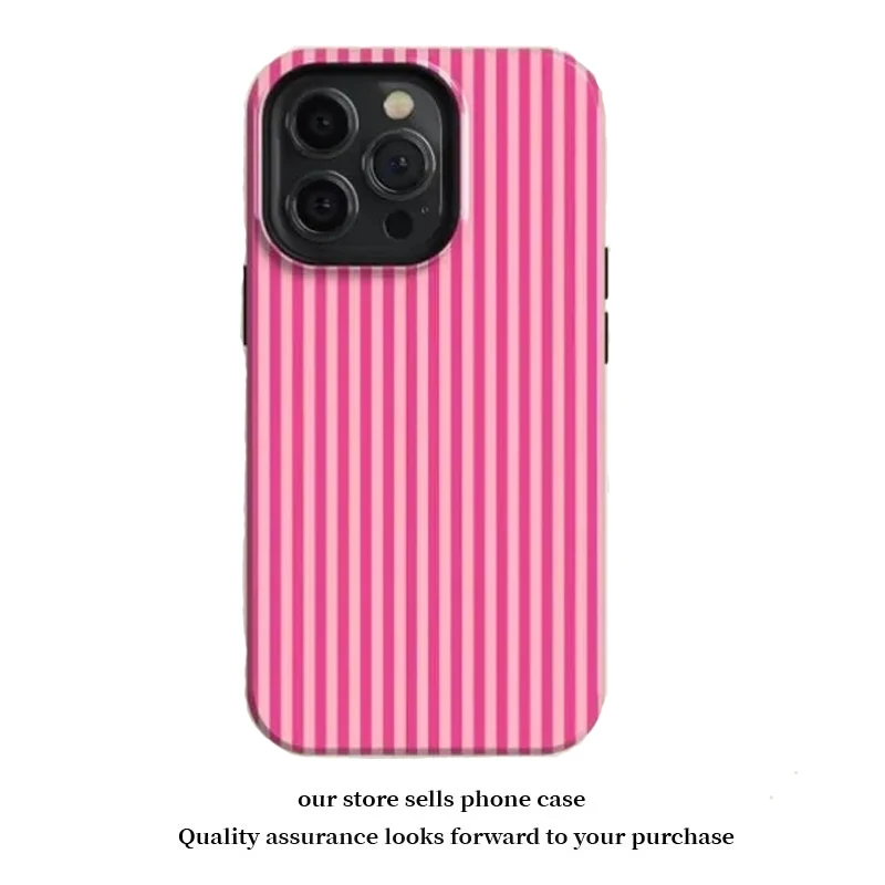 Фото Полосатый розовый на розовом чехле для IPHONE 16 Pro Max 15 14 13 12 11 PRO Plus, акриловый ТПУ, чехлы для телефонов «два в одном» №1