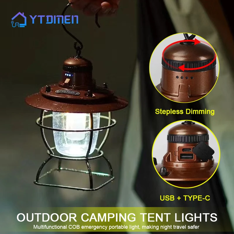 

2000mAh Outdoor Vintage Camp Lamp Portable LED Lanterns Lamp Hanging Emergency Camping Flashlight 5V 1A Waterproof Tent Light