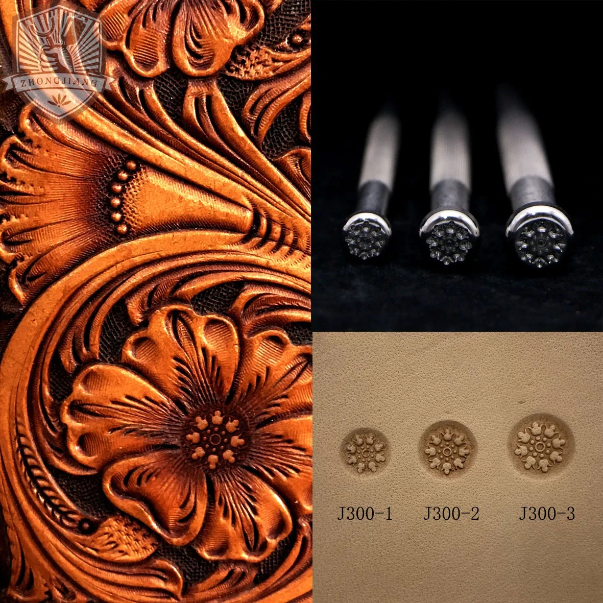

Leather Craft Tool Flower Centers: 8 Petal J300-1-2-3 -zhongjiang