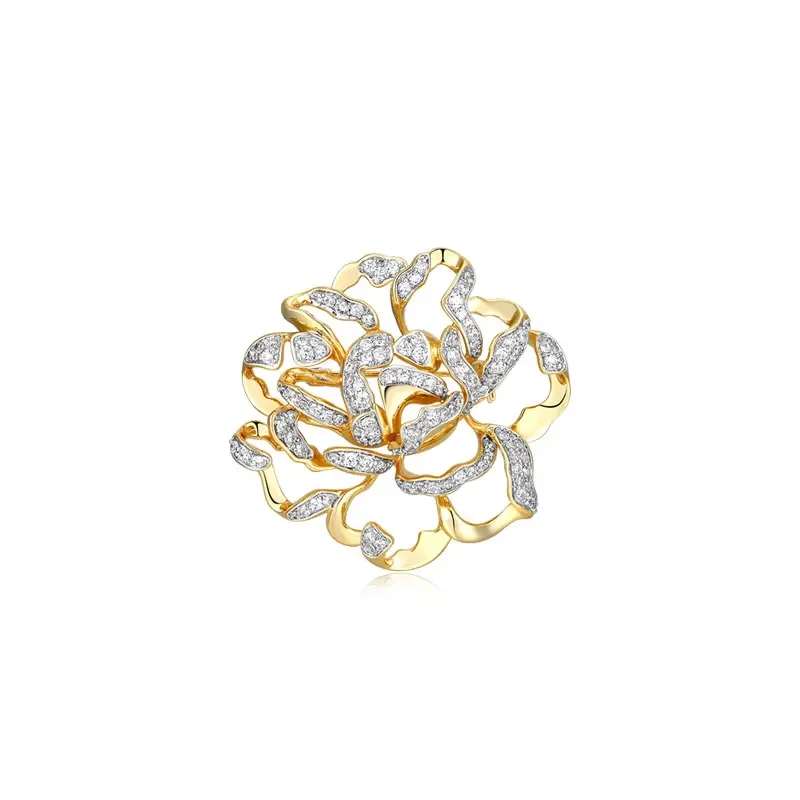 Полая пион позолоченная брошь китайский дизайн булавка инкрустированная