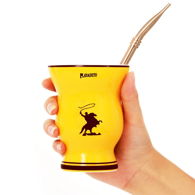 

Original Yerba Mate Ceramic Cups Argentina Gourds Natural Shape With Straw Stainless Steel Mug 200ML