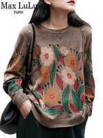 max lulu british luxury designer spring womens printed vintage sweaters ladies floral loose jumpers elastic knitted pullovers