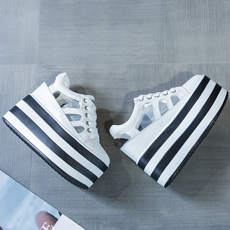 2023 New 12cm Platform Hollow Cut Design Wedge Shoes Sandals for Women Sneakers Summer Shoes  Summer Sneakers Genuine Leather