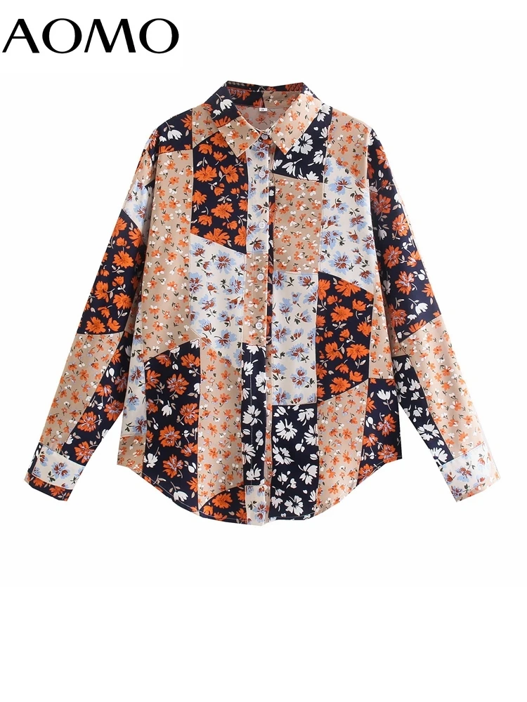 

AOMO Women Flower Patchwork Print Shirt Long Sleeve 2022 Chic Female High Street Loose Shirt 8Y219A