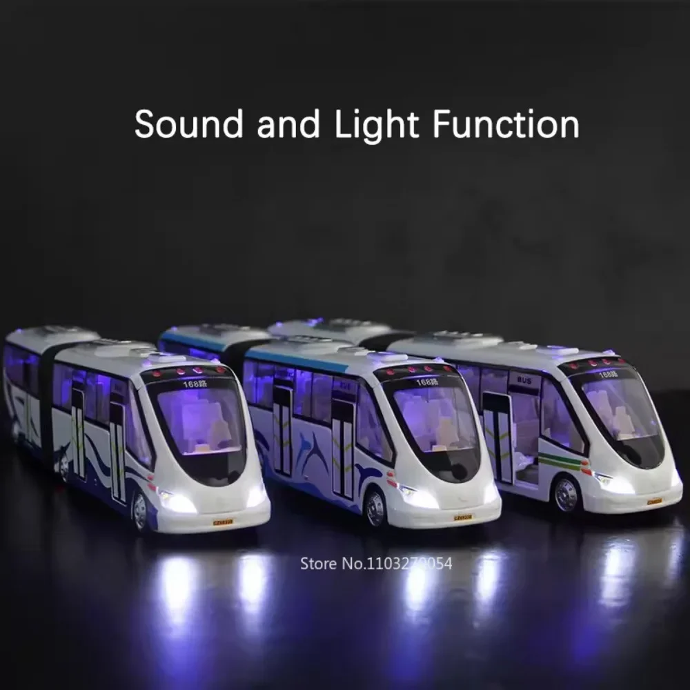 Duży rozmiar 1:32 Samochody ze stopu aluminium Elektryczne turystyczne modele autobusów miejskich Zabawka Dwuczęściowy autobus Dźwięk Światło