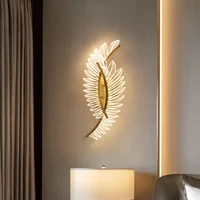 Modern Gold Feather Acrylic Wall Lamp For Living Room Aisle Bedroom Dressing Table LED Lights Super Bright Decorative Lamps