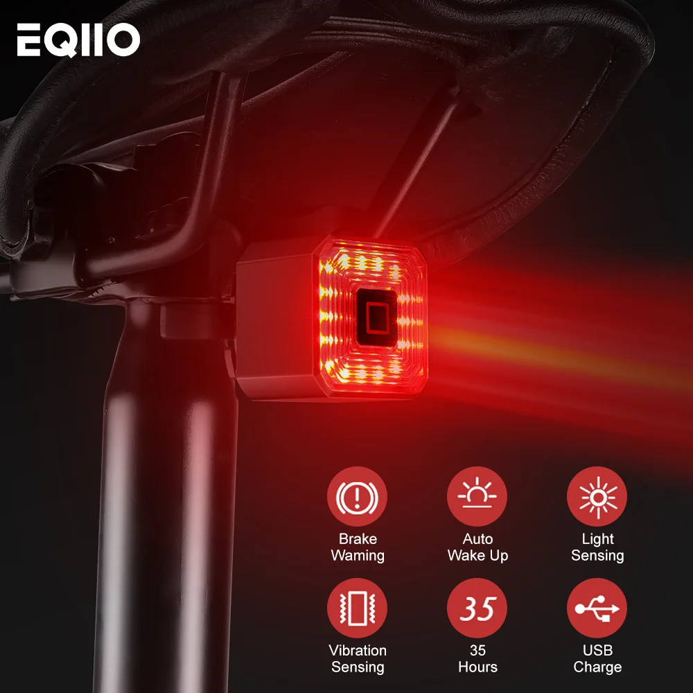 Eqiio bicicleta inteligente luz da cauda do freio de segurança de carregamento usb luz traseira aviso ipx4 à prova dwaterproof água mtb lâmpada da bicicleta estrada acessórios luz de led para bicicleta lanternas