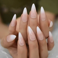 glossy ombre french stilettos fake nails gradient pink nude long sharp artificial uv false salon party nail tips faux ongle