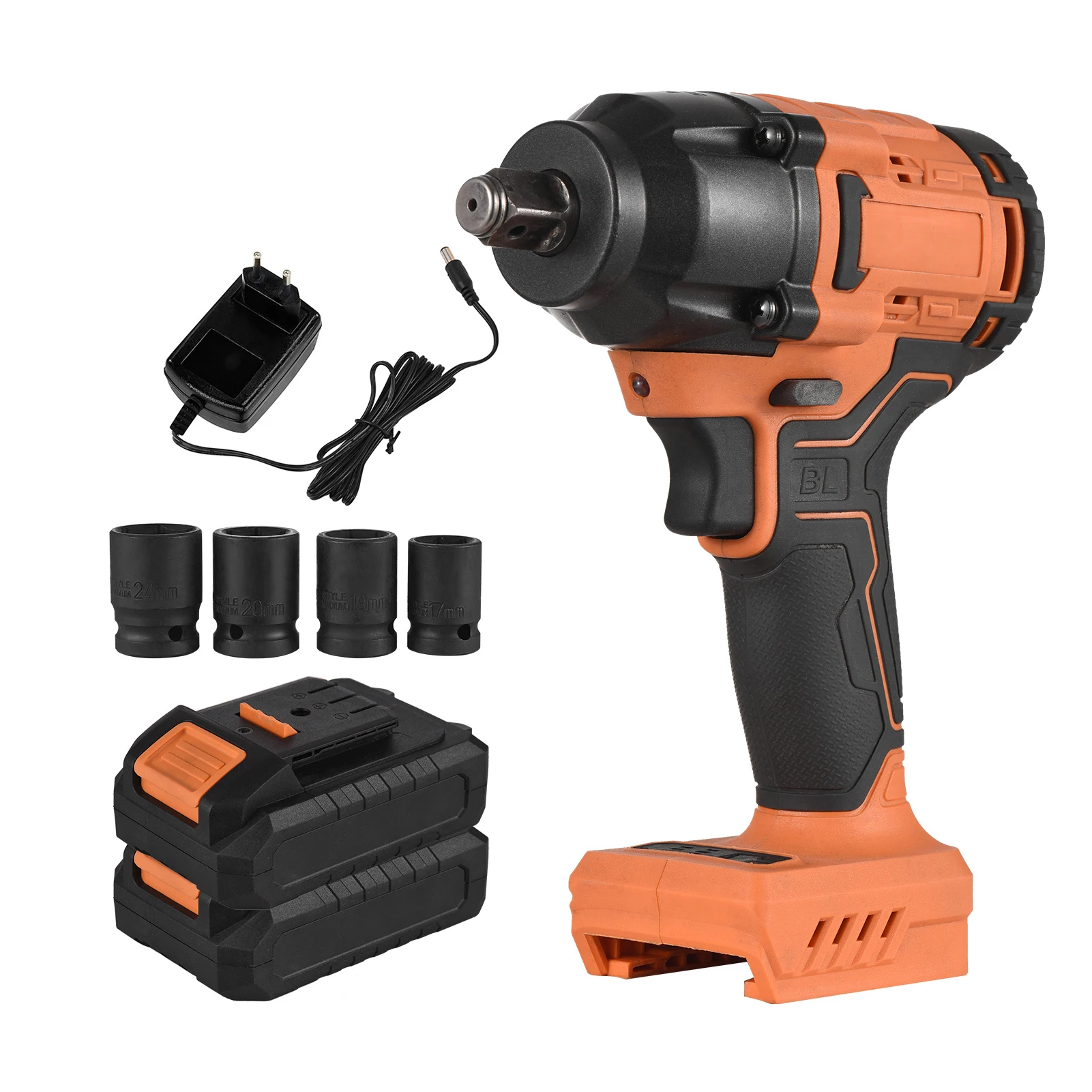 

20V Variable Speed 420N.m Torque Power Wrench Cordless Brushless Impact Wrench with 1/2in Chuck with 4 Sockets Fast Charger