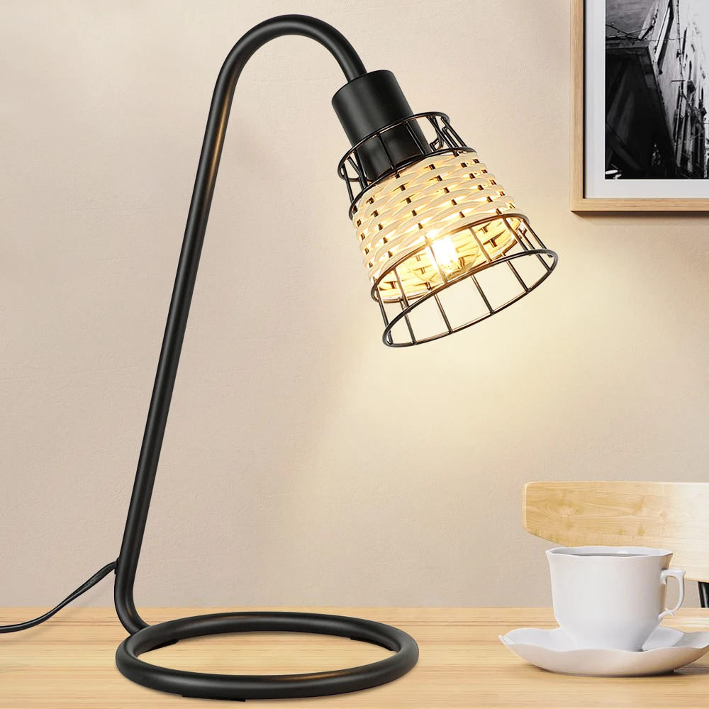 

Depuley Nordic Modern LED Desk Lamp with Rattan Shade Reading Table Lamp with Metal Stable Base Control Switch E12 Buld Included