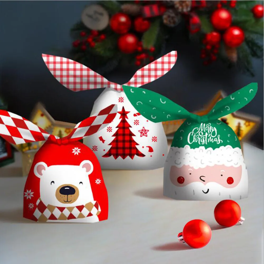 Presents Packing Christmas Bags Lot Pack Party 50 Piece 50pcs Bunny Ear Style Christmas Bag Cookies Wrapping Bag