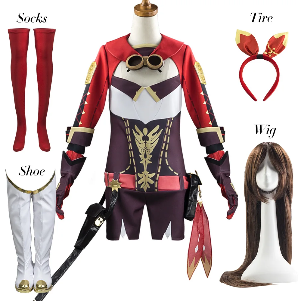 

Genshin Impact In Stock Amber Cute Wind Suit Wig Cosplay Lovely The Knights of Favonius Uniform Suit Full Set Role Play Clothing