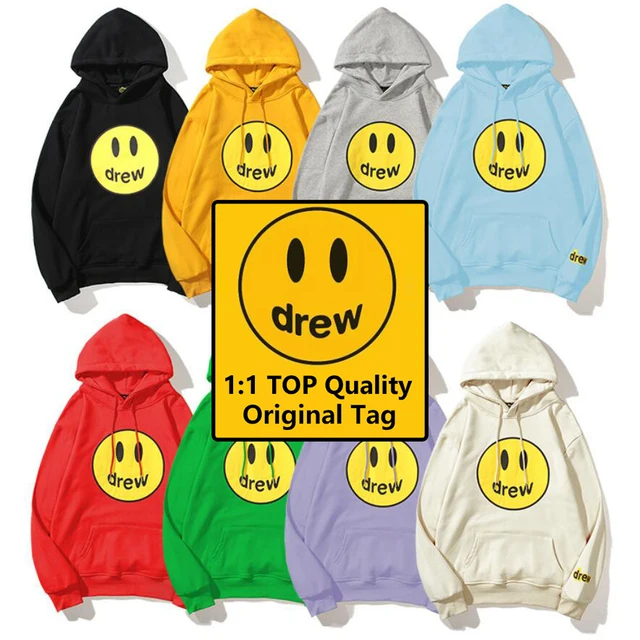 Unisex Drew House Hoodies Pure Cotton Mens Streetwear Justin Bieber Sweatshirts Smile Coat Over Size Clothing For Women With Hat 1