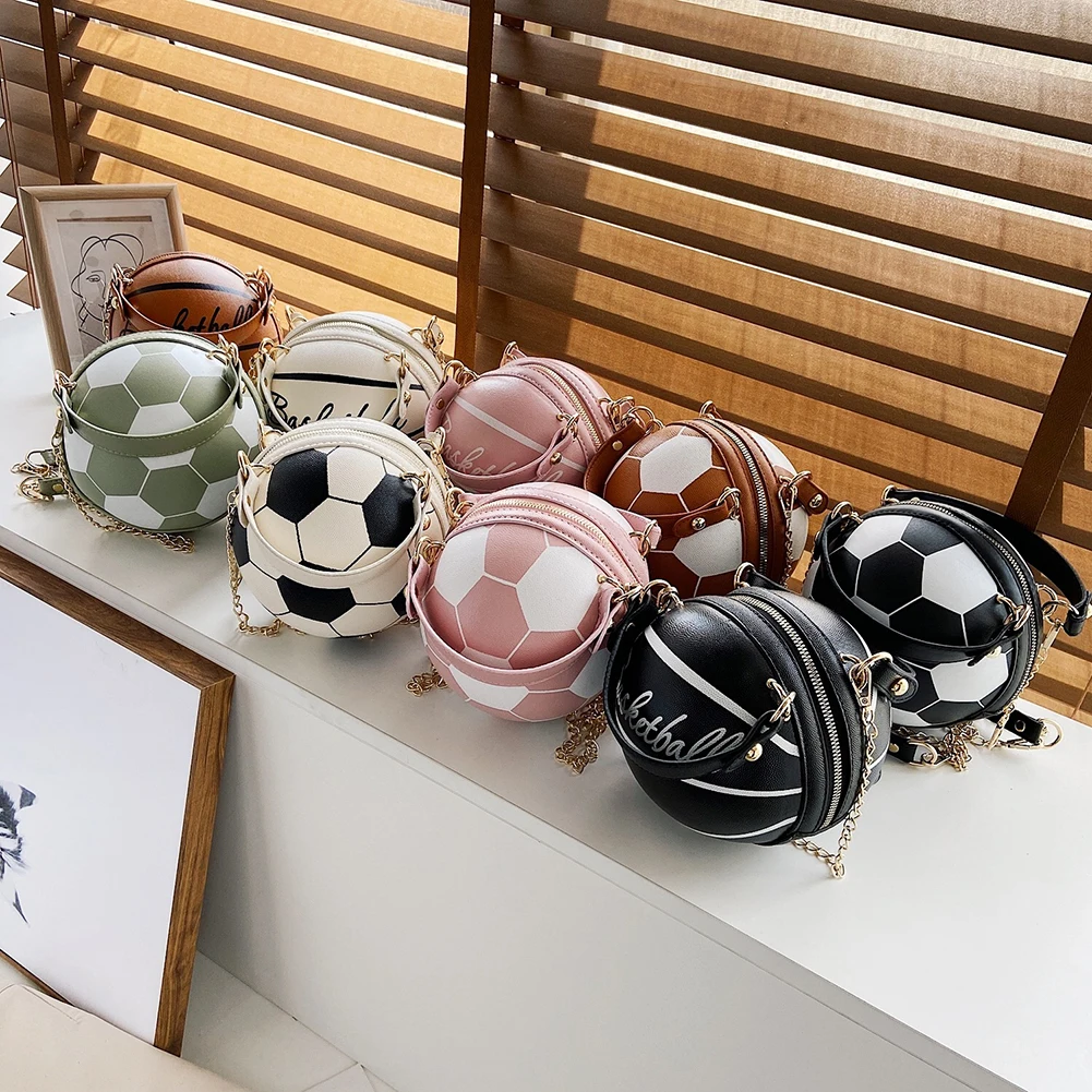 

Novelty INS Fashion Women Ball Bag Soft PU Leather Round Crossbody Girls Chain Hand Bags Phone Purses Female Basketball Bag