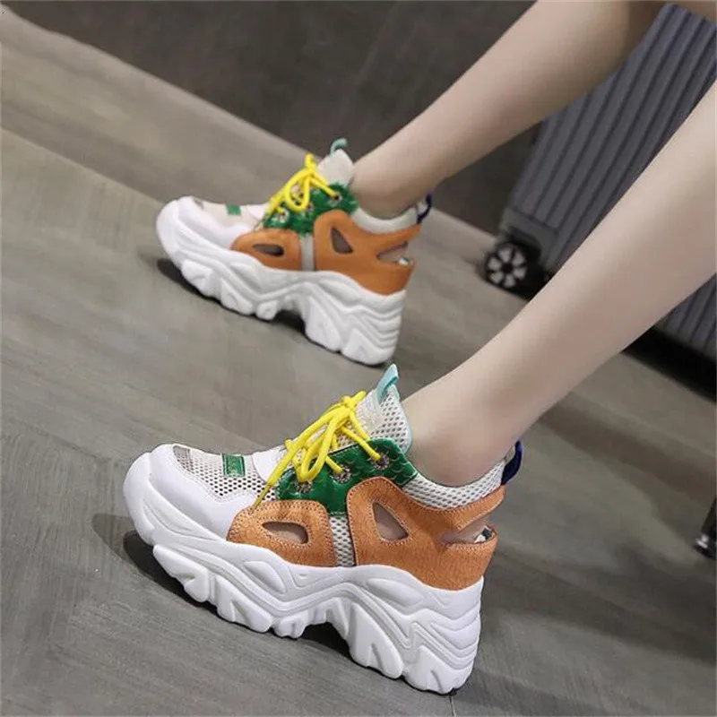 

Women Chunky Platform Mesh Sneakers 2022 New Ulzzang Breathable Trainers Lace-up Vulcanized Shoes Female Dad Casual Sports Shoes