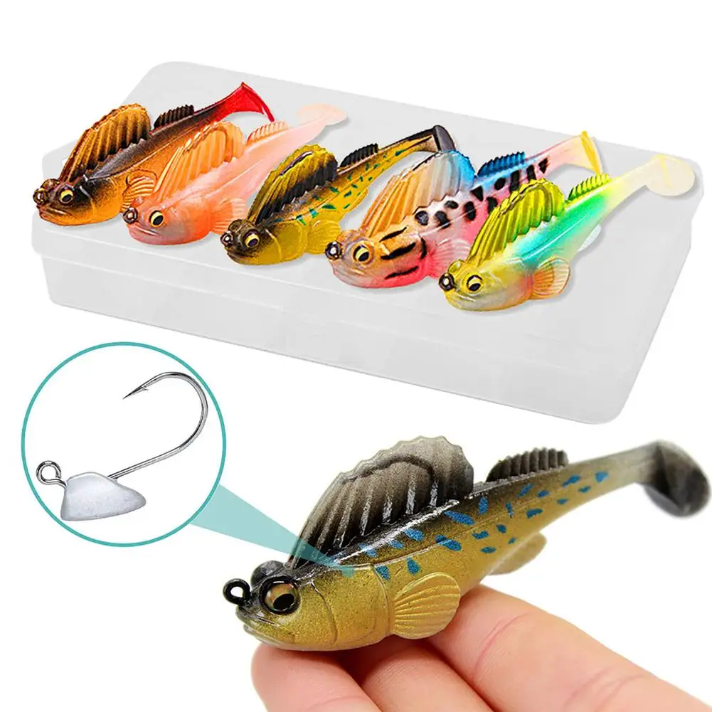 

2023 5pcs 8.5cm/14g Lure Soft Baits With Storage Case T Tail Fishing Lures With Hook Suitable For Bass Trout