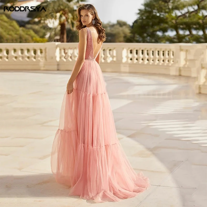 

Boho Lace Wedding Dresses Sexy V-Neck Backless vestido noiva boho Tulle Tiered Sweep Train Bride Gowns Robe De Mariée For Women