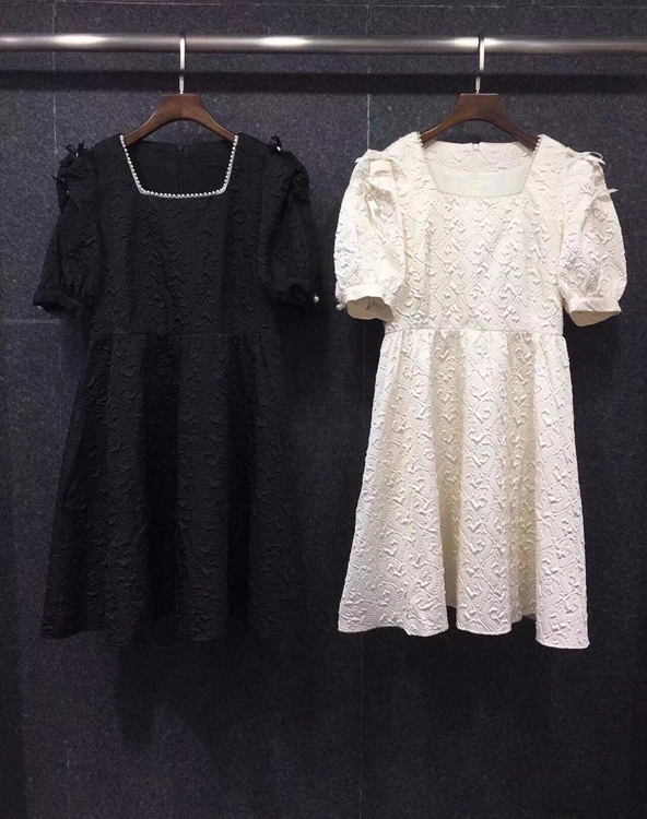 

Женское жаккардовое приталенное платье, облегающее платье с коротким рукавом, квадратным вырезом, бусинами и сумкой, 2022