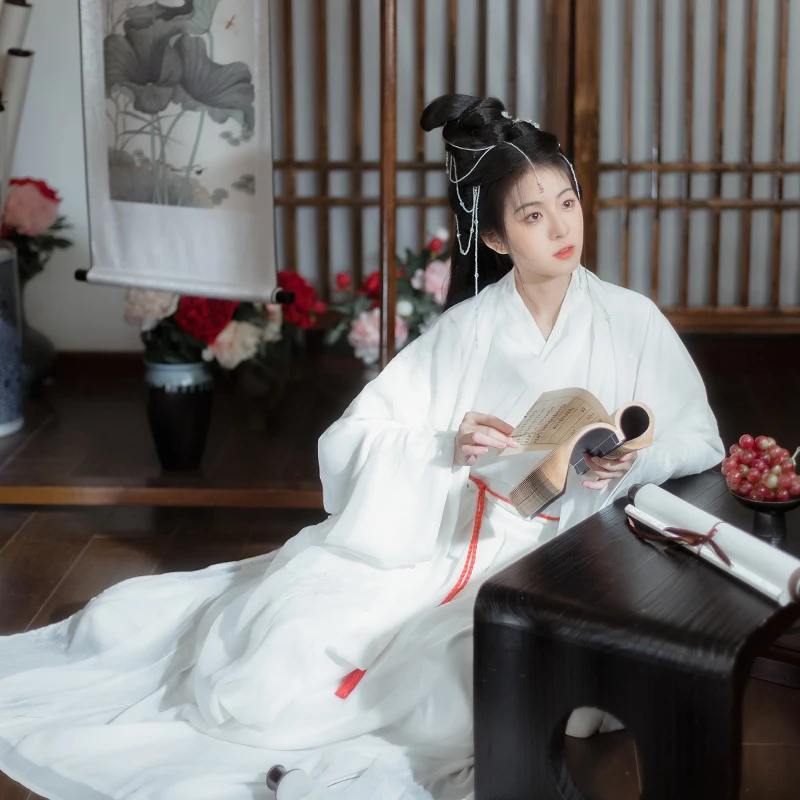 Hanfu Frost and Snow Original God Girl Hanfu Wei Jin Wind Loops Hand Collar Waist Wide Sleeves Flowing Fairy Skirt Elegant Suit