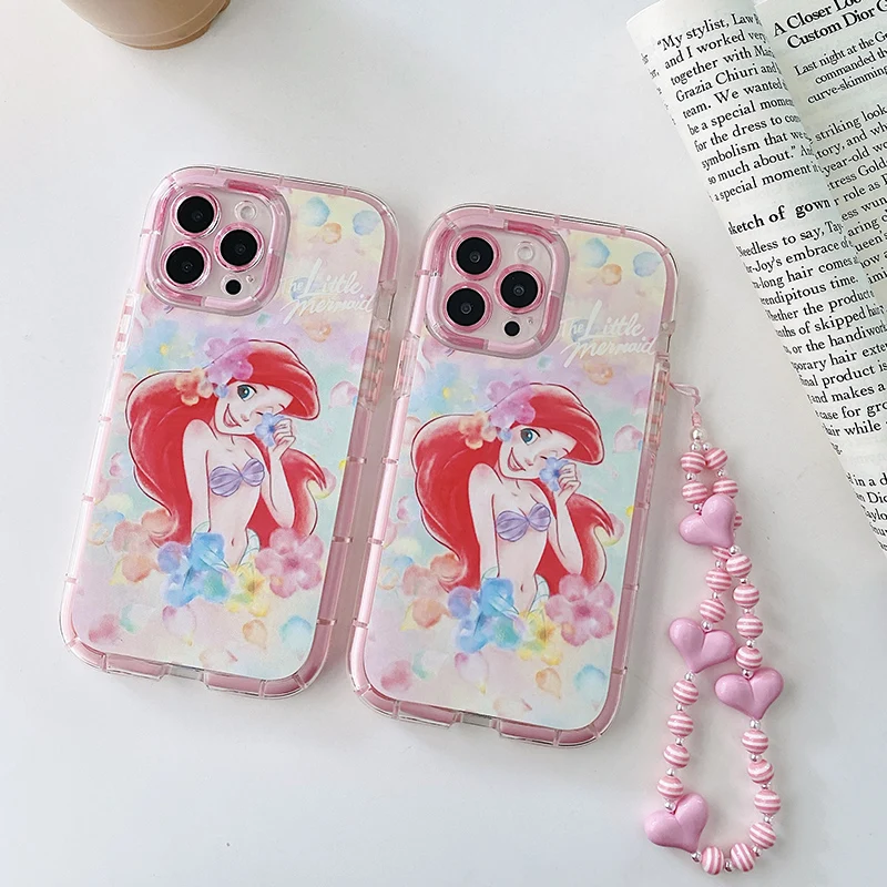 

Disney Luminous pink edge Ariel The Mermaid Bracelet Wrist Phone Case for iPhone 11 12 13 mini pro XS MAX 8 7 6 6S Plus X XR