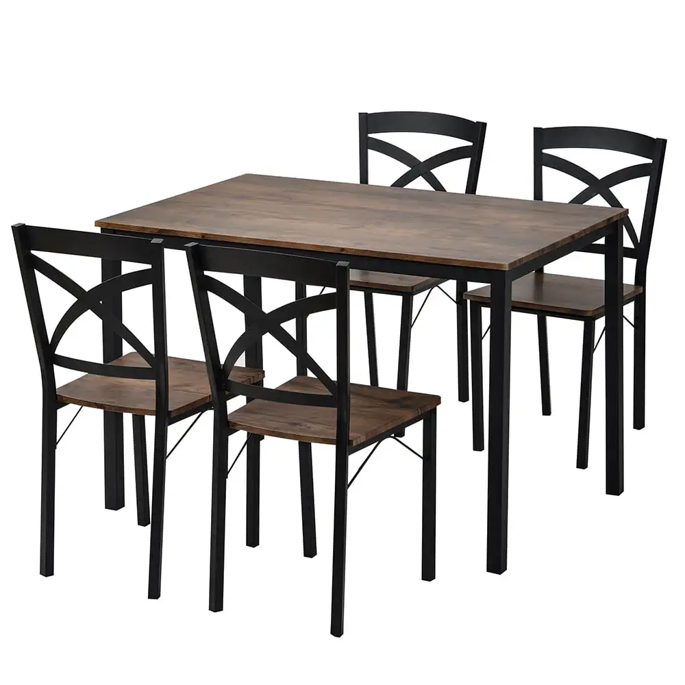 

Hommoo Modern 5 Piece Dining Table Set, Wooden Industrial Kitchen Table and 4 Ergonomic Chairs for Dining Room Furniture, Brown