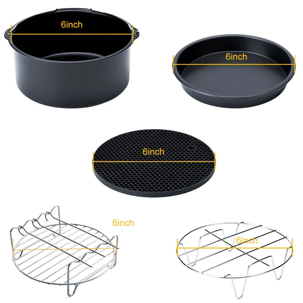 

5-Set Air Fryer Accessories for Gowise Phillips Cozyna Fit 3.7-5.8QT Cake Barrel Pan Rack Mat Kit 5 Pcs/Set pjop