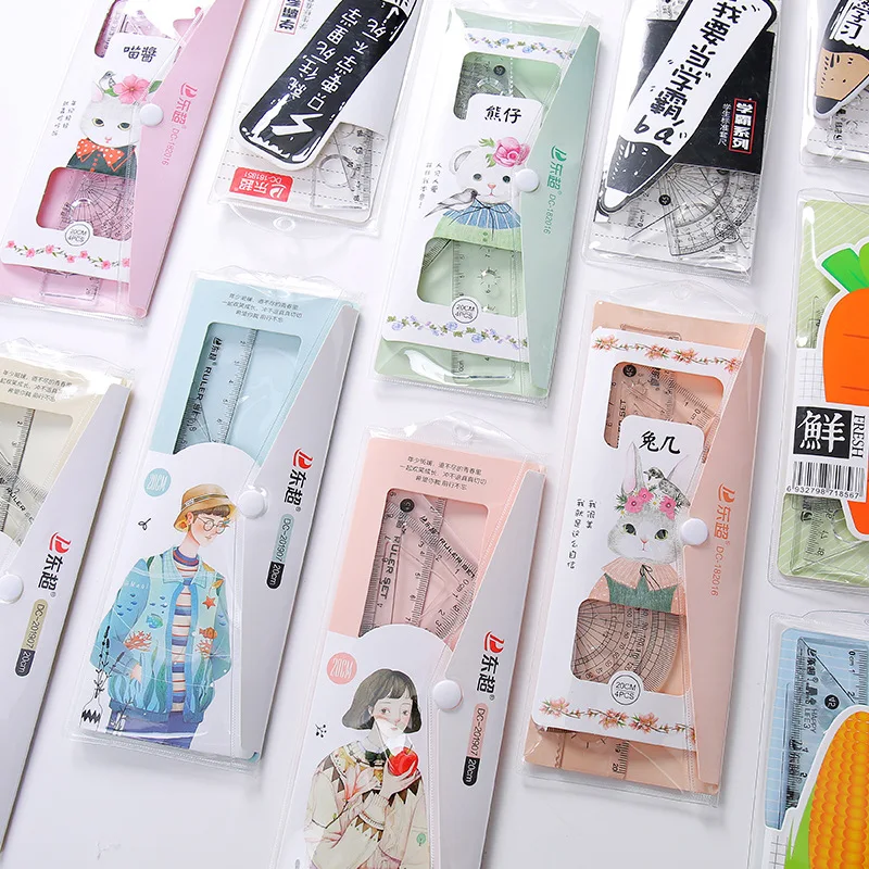 

4pcs Ruler Set Random Color Student Stationery Cute Plastic Ruler Children's School Supplies Triangle Board Drafting Supplies